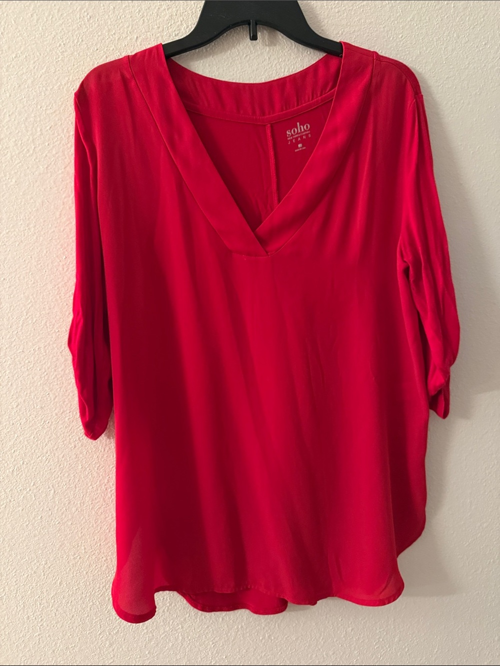 Soho Women's Bright Red V-Neck 3/4 Sleeve Blouse